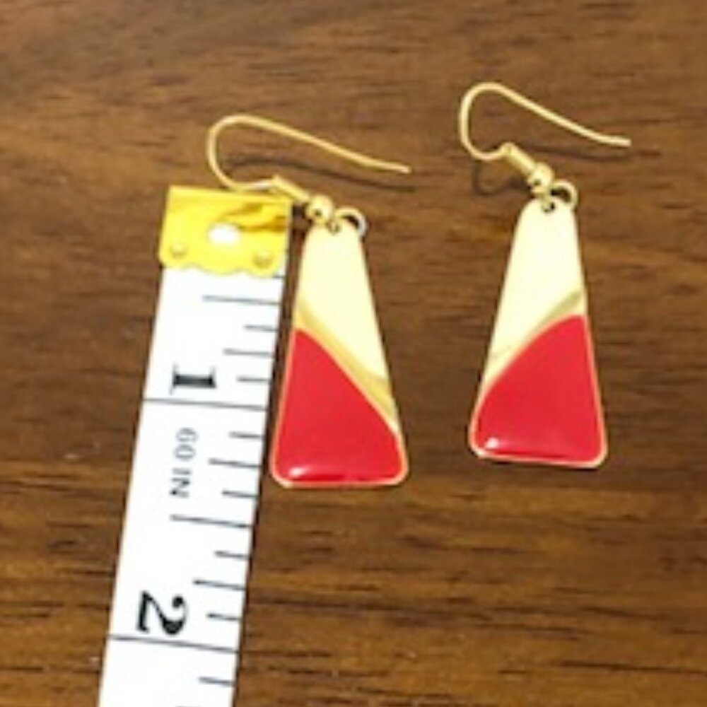 Red Cream Two-Tone Rectangular Dangle Earrings 80… - image 7